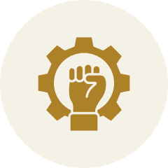Fist inside a gear symbol